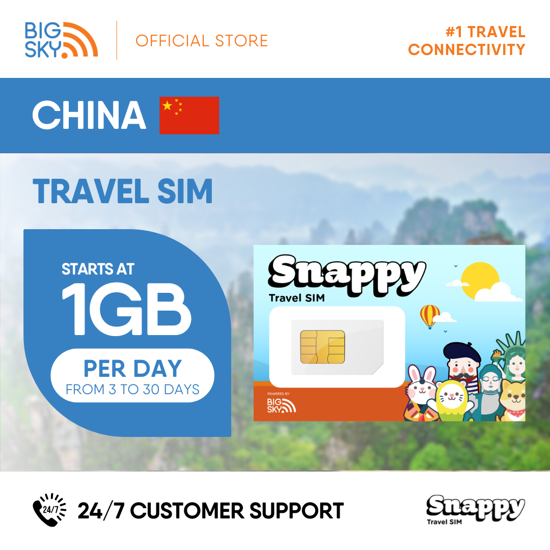 CHINA Snappy Travel SIM - 1GB to 3GB PER DAY