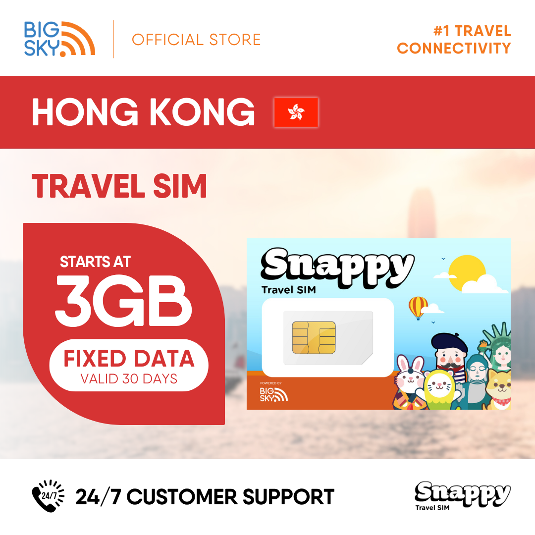 HONG KONG Snappy Travel SIM - 3GB to 20GB (30 days validity)