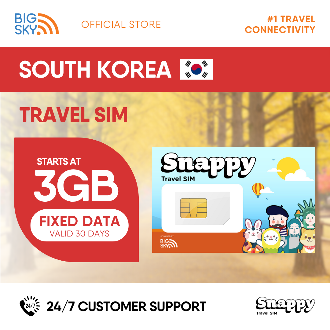 SOUTH KOREA Snappy Travel SIM - 3GB to 20GB (30 days validity)