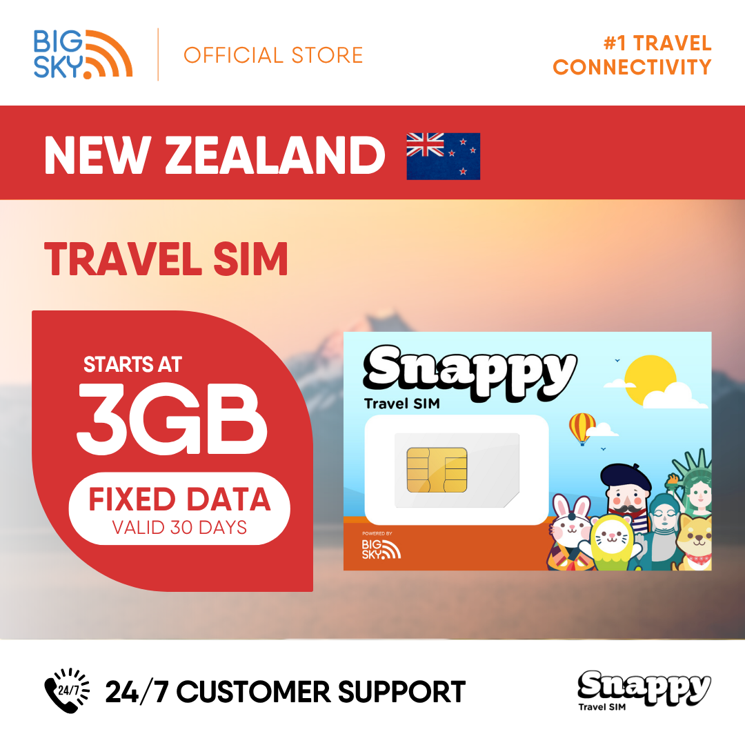NEW ZEALAND Snappy Travel SIM - 3GB to 20GB (30 days validity)