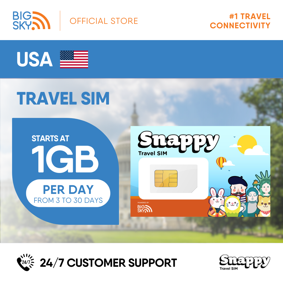 USA Snappy Travel SIM - 1GB to 2GB PER DAY