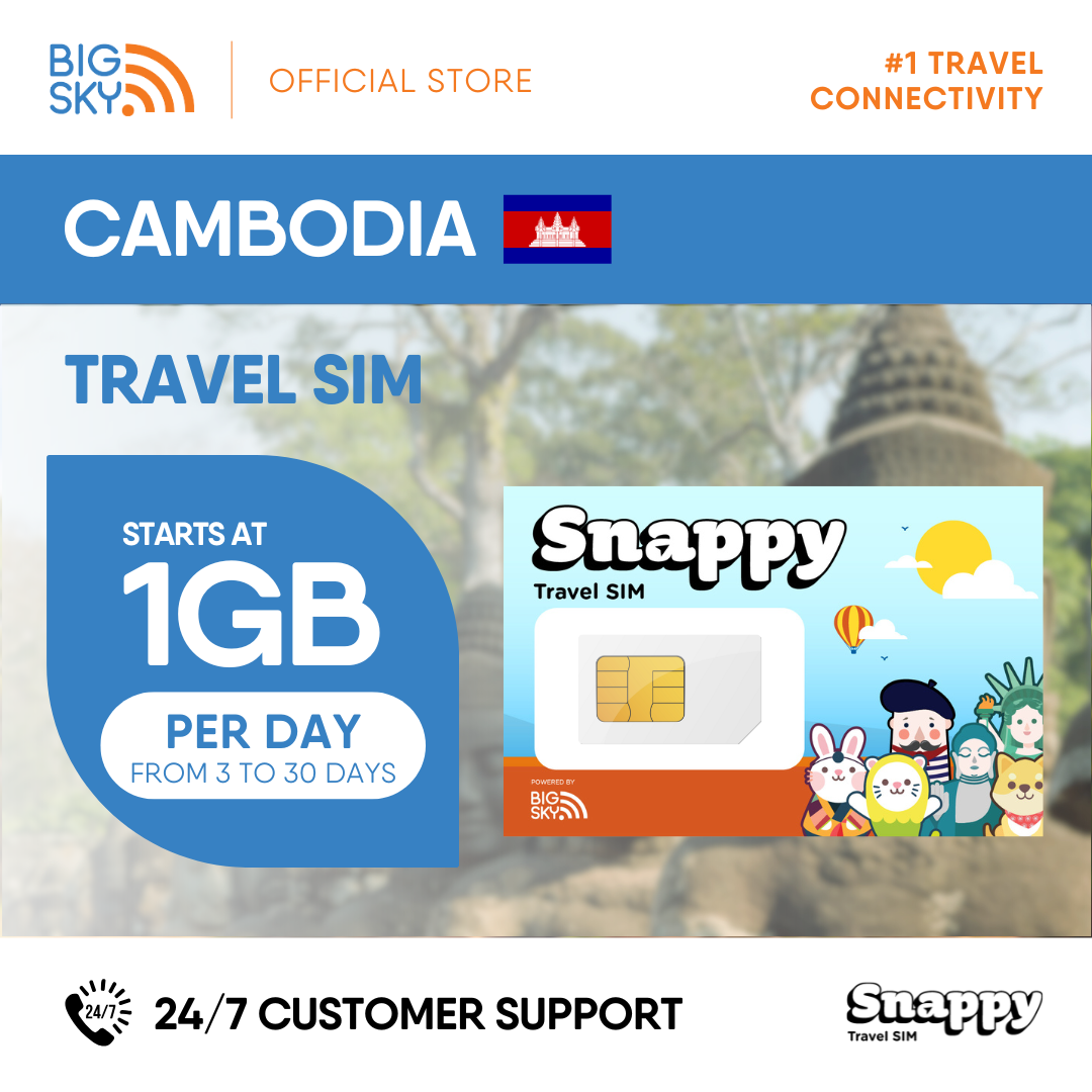 CAMBODIA Snappy Travel SIM - 1GB to 3GB PER DAY