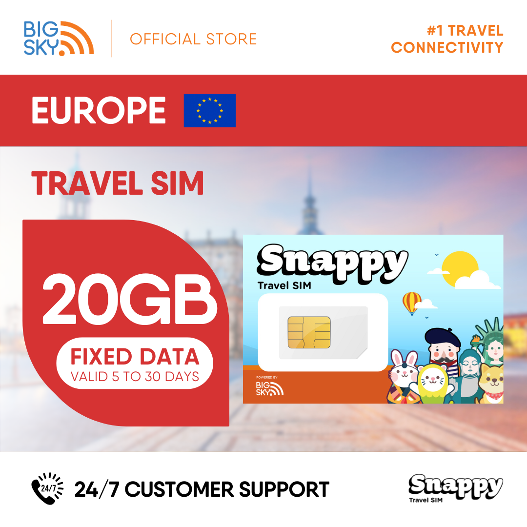 EUROPE Snappy Travel SIM - 3GB to 20GB (30 days validity)