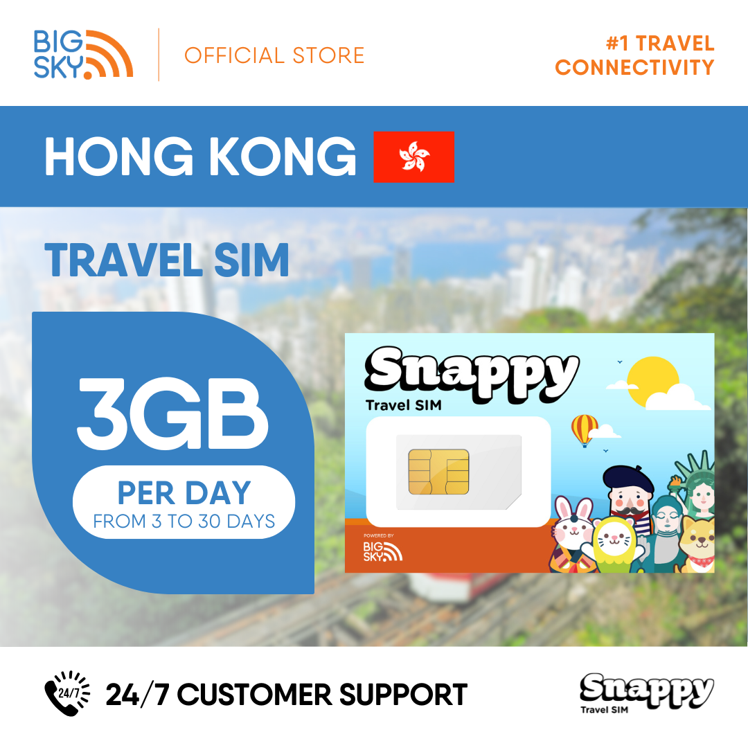 HONG KONG Snappy Travel SIM - 1GB to 3GB PER DAY
