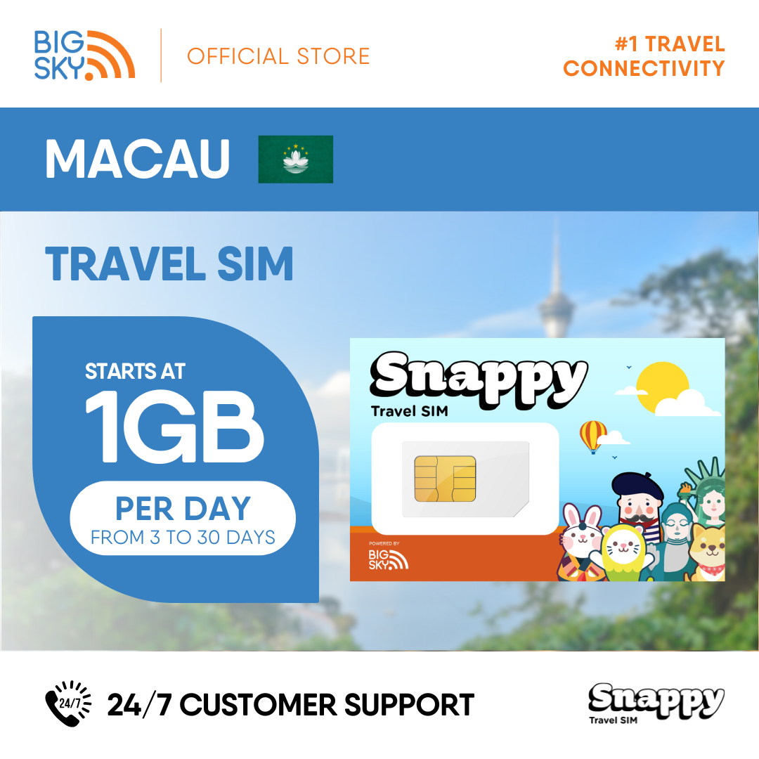 MACAU Snappy Travel SIM - 1GB to 3GB PER DAY