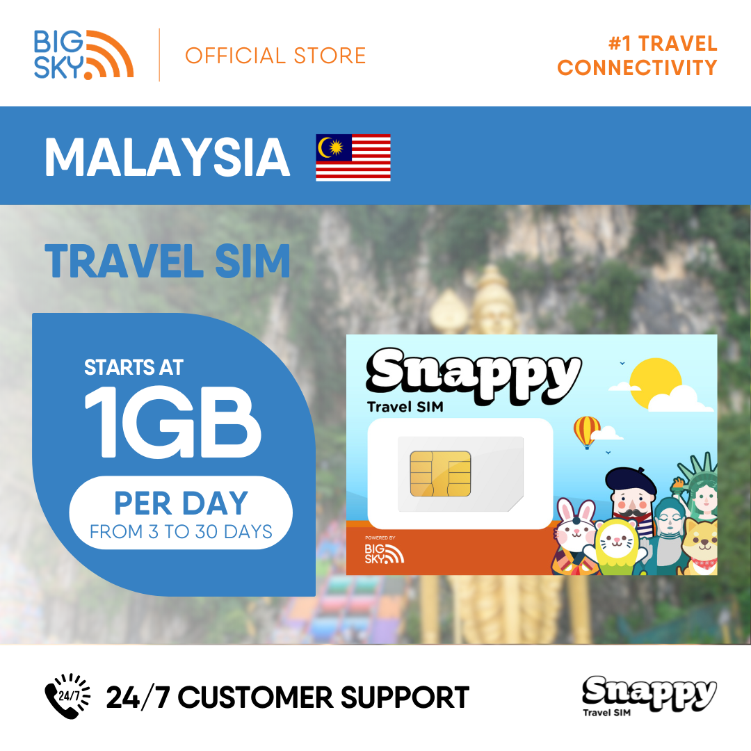 MALAYSIA Snappy Travel SIM - 1GB to 3GB PER DAY