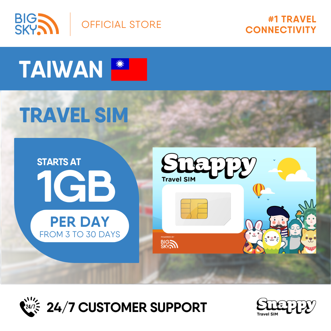 TAIWAN Snappy Travel SIM - 1GB to 3GB PER DAY