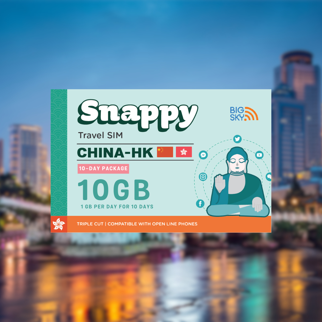 CHINA-HONG KONG TRAVEL SIM (Snappy Travel SIM Powered by Big Sky Nation)