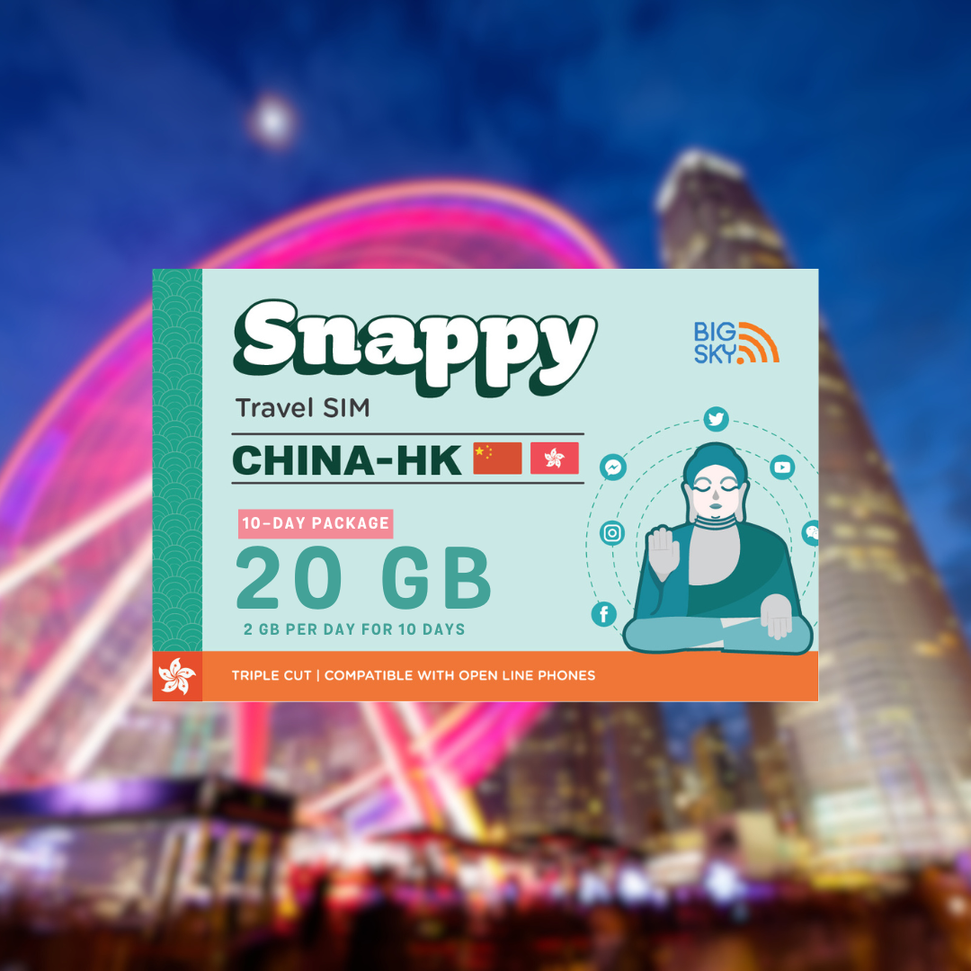 CHINA-HONG KONG TRAVEL SIM (Snappy Travel SIM Powered by Big Sky Nation)