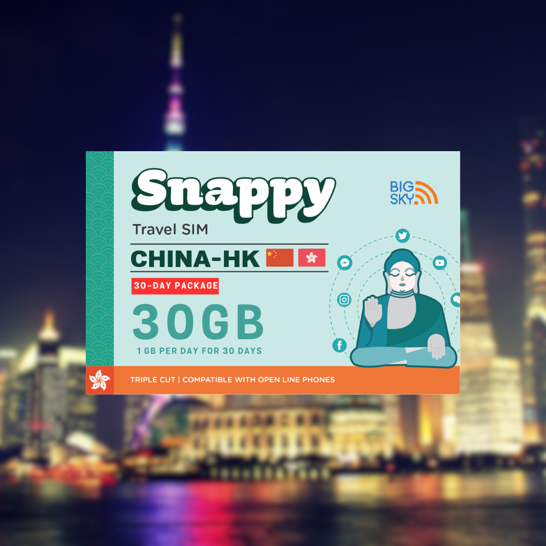 CHINA-HONG KONG TRAVEL SIM (Snappy Travel SIM Powered by Big Sky Nation)