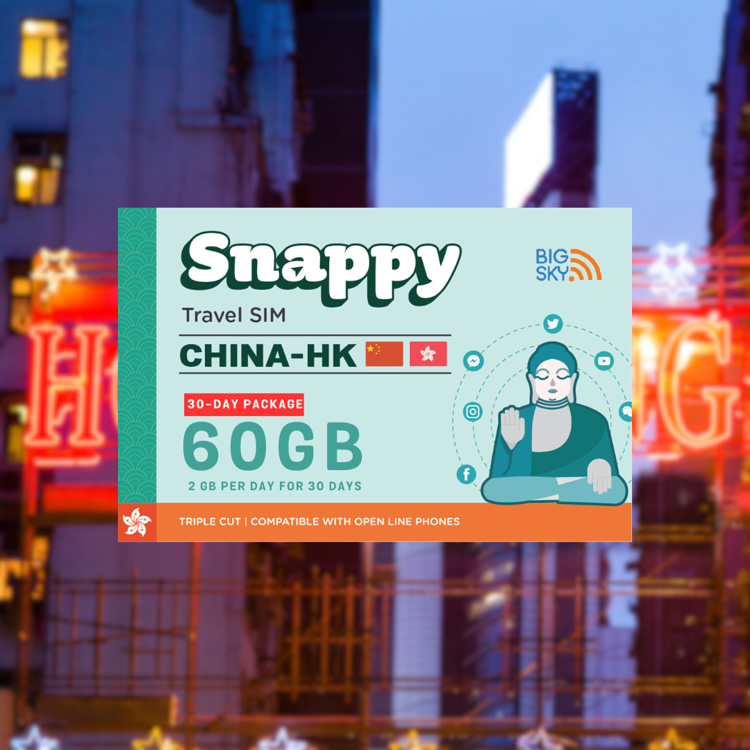 CHINA-HONG KONG TRAVEL SIM (Snappy Travel SIM Powered by Big Sky Nation)