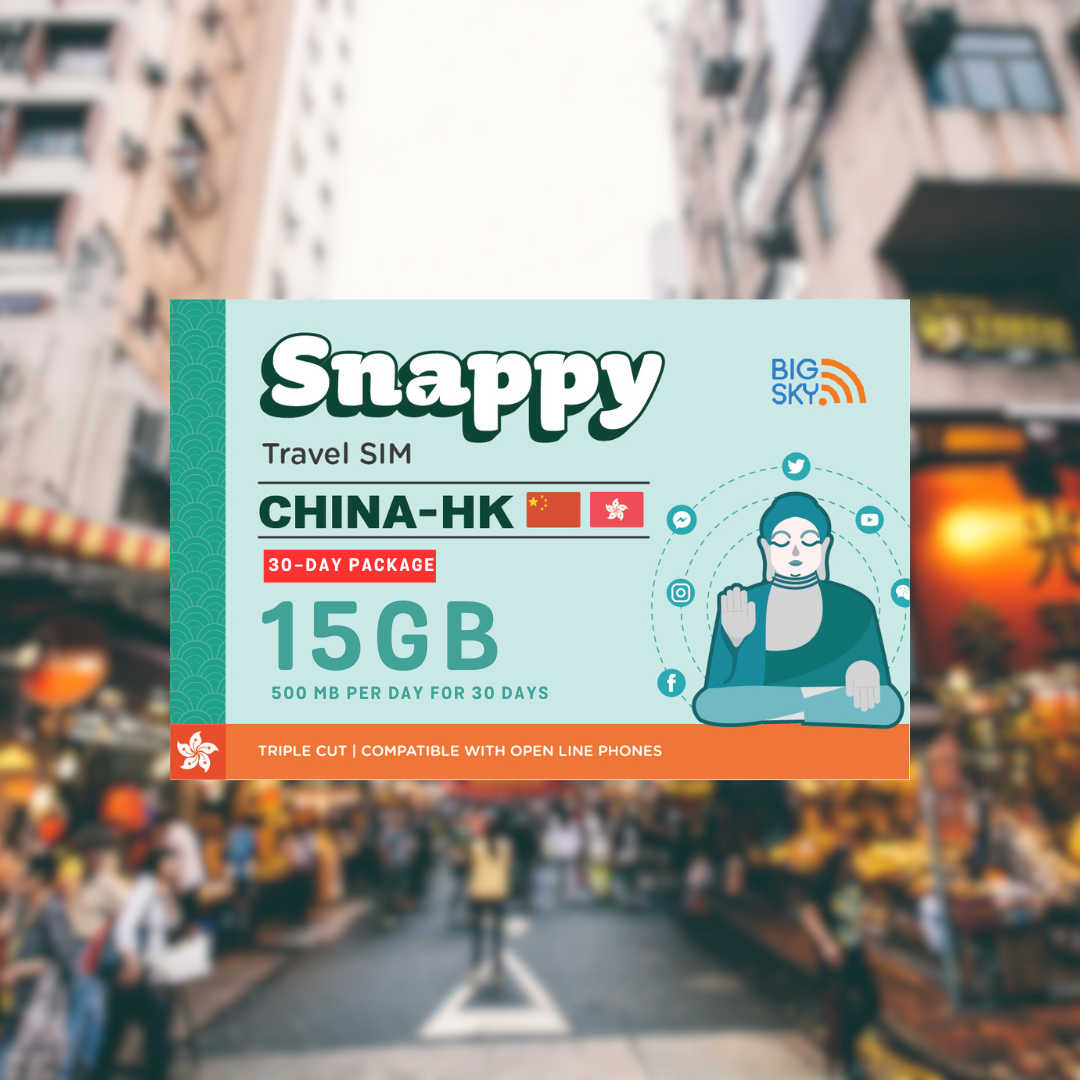 CHINA-HONG KONG TRAVEL SIM (Snappy Travel SIM Powered by Big Sky Nation)