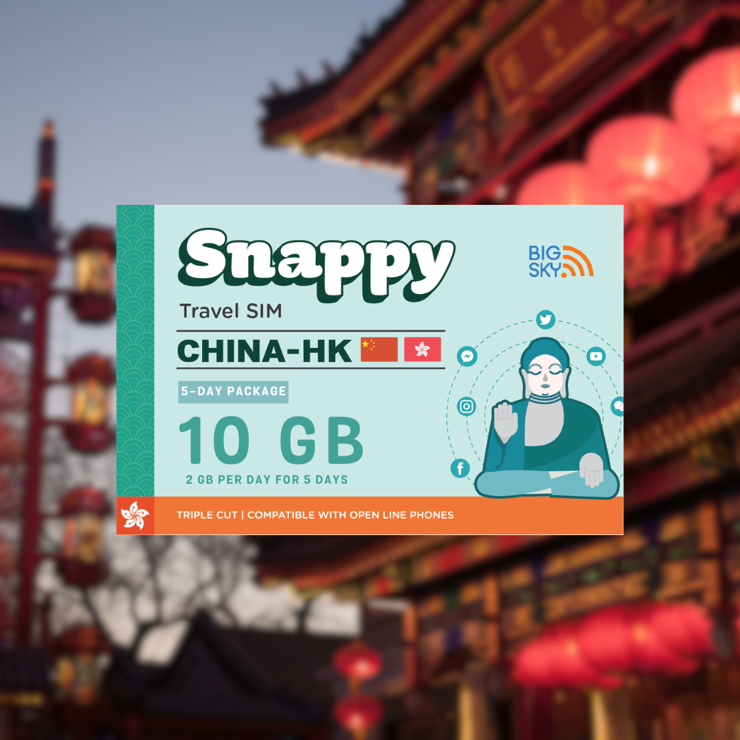 CHINA-HONG KONG TRAVEL SIM (Snappy Travel SIM Powered by Big Sky Nation)