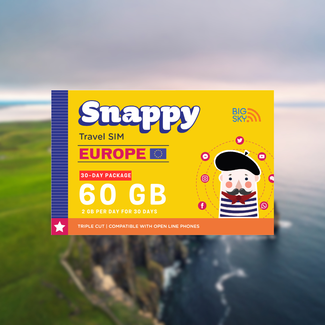 EUROPE TRAVEL SIM (Snappy Travel SIM Powered by Big Sky Nation)
