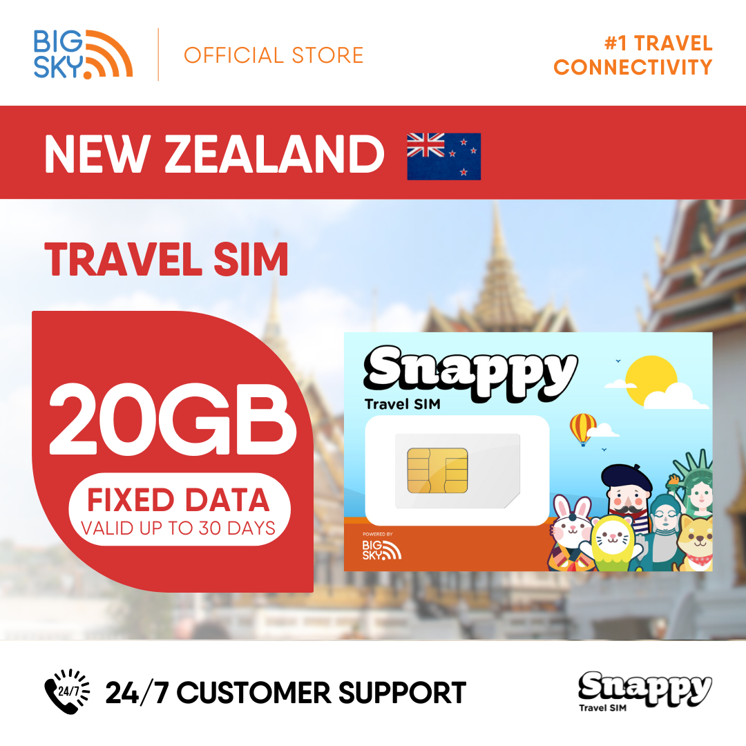 NEW ZEALAND Snappy Travel SIM - 3GB to 20GB (30 days validity)
