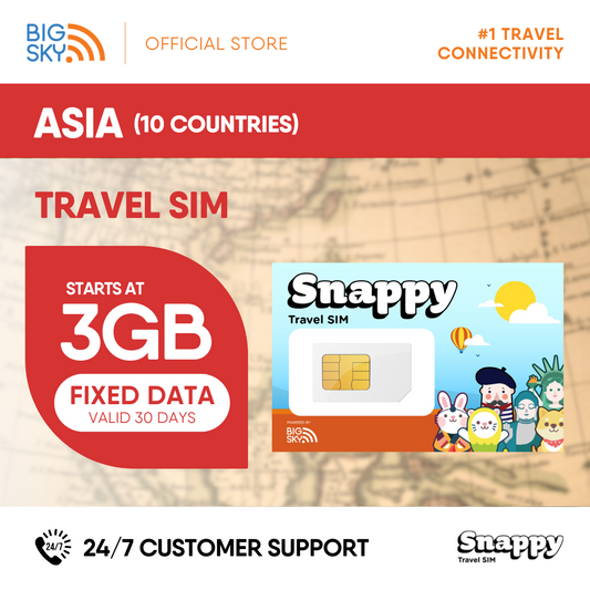 ASIA MULTI-COUNTRY Snappy Travel SIM - 3GB to 20GB (30 days validity)