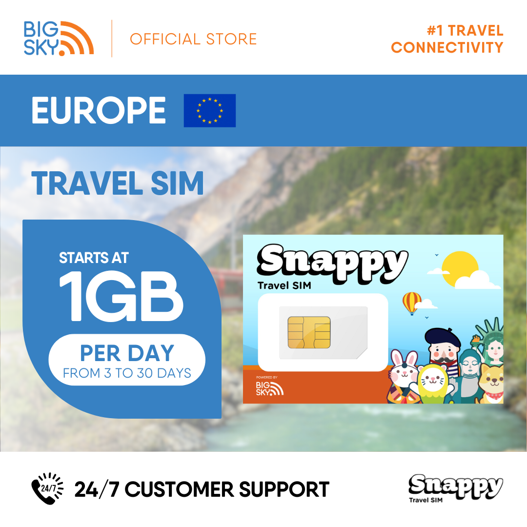 EUROPE Snappy Travel SIM - 1GB to 3GB PER DAY