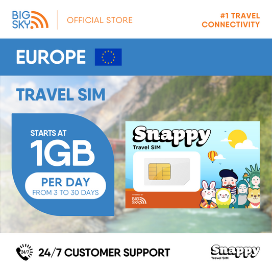EUROPE Snappy Travel SIM - 1GB to 3GB PER DAY