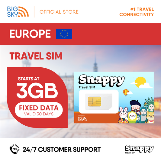 EUROPE Snappy Travel SIM - 3GB to 20GB (30 days validity)