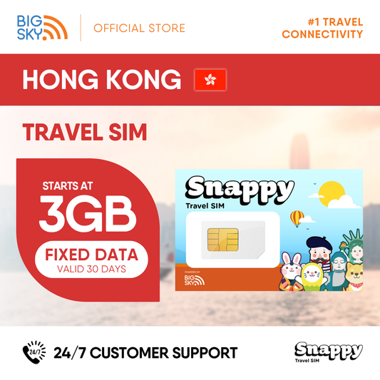 HONG KONG Snappy Travel SIM - 3GB to 20GB (30 days validity)