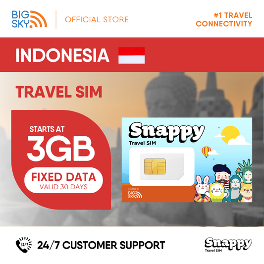 INDONESIA Snappy Travel SIM - 3GB to 20GB (30 days validity)