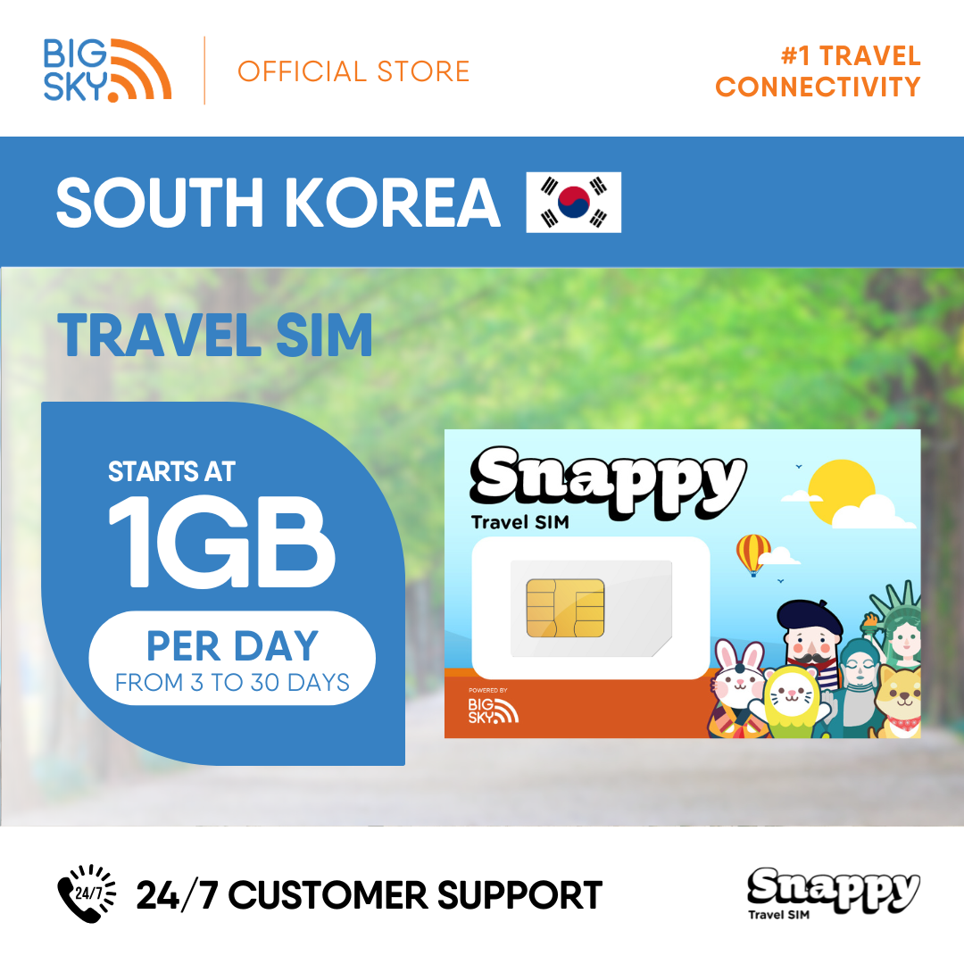 SOUTH KOREA Snappy Travel SIM - 1GB to 3GB PER DAY
