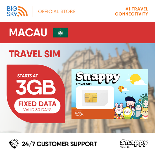 MACAU Snappy Travel SIM - 3GB to 20GB (30 days validity)