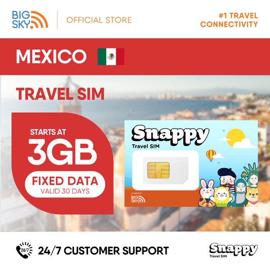 MEXICO Snappy Travel SIM - 3GB to 20GB (30 days validity)