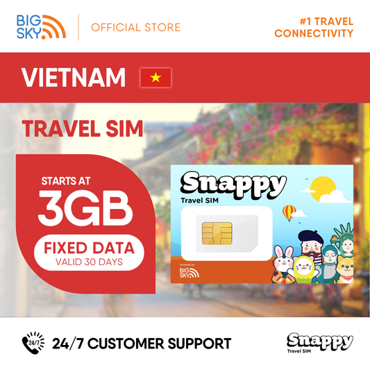VIETNAM Snappy Travel SIM - 3GB to 20GB (30 days validity)