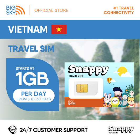 VIETNAM Snappy Travel SIM - 1GB to 3GB PER DAY