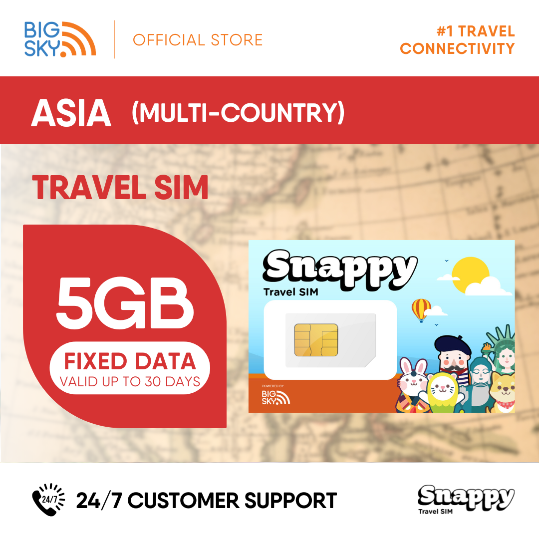 ASIA MULTI-COUNTRY Snappy Travel SIM - 3GB to 20GB (30 days validity)