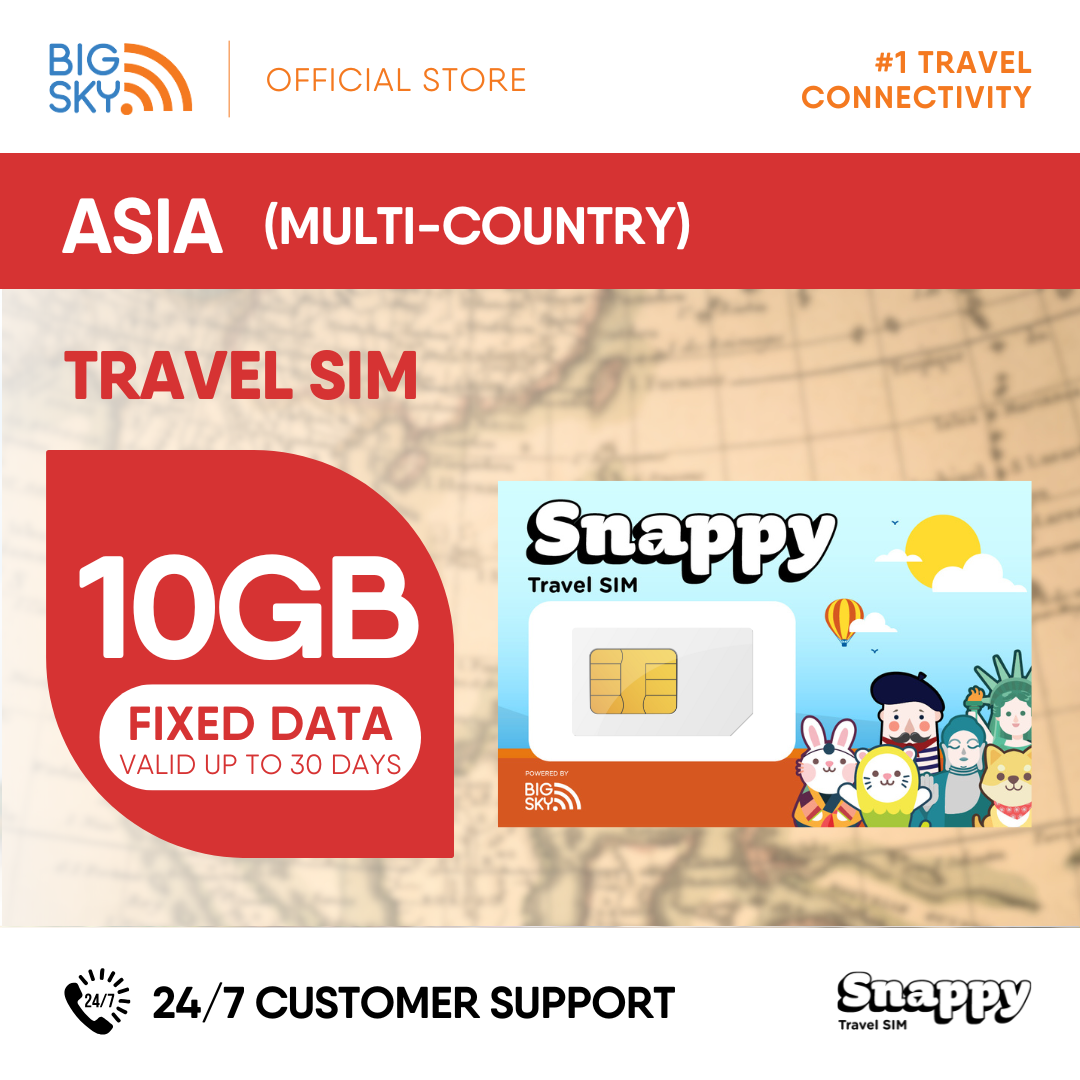 ASIA MULTI-COUNTRY Snappy Travel SIM - 3GB to 20GB (30 days validity)