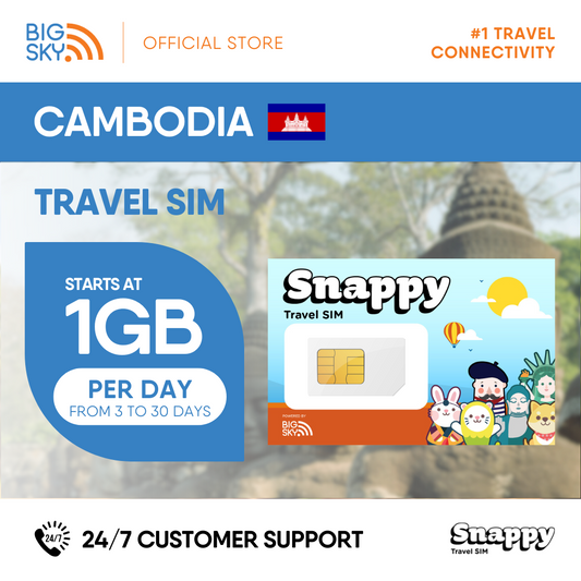 CAMBODIA Snappy Travel SIM - 1GB to 3GB PER DAY