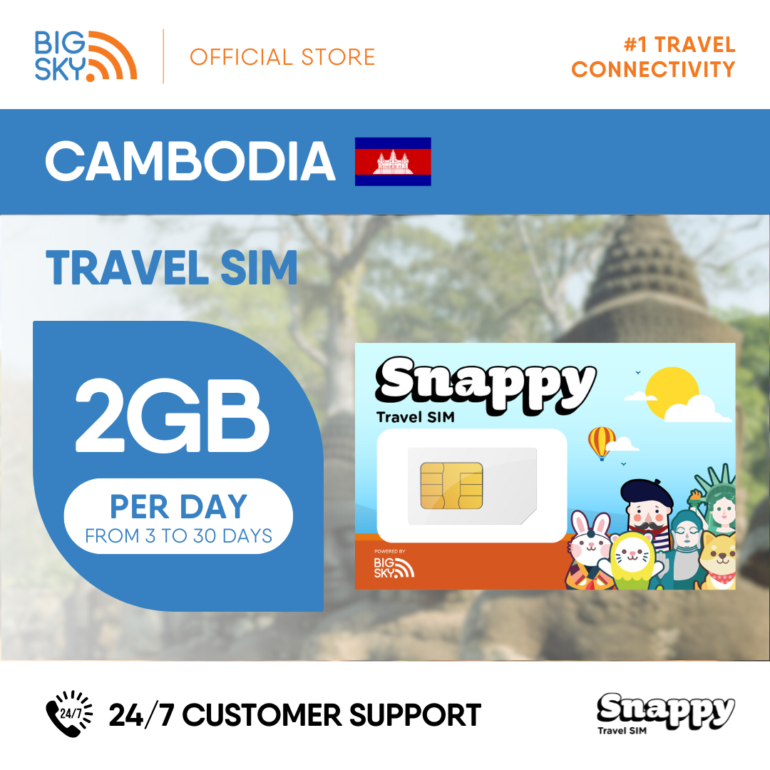 CAMBODIA Snappy Travel SIM - 1GB to 3GB PER DAY