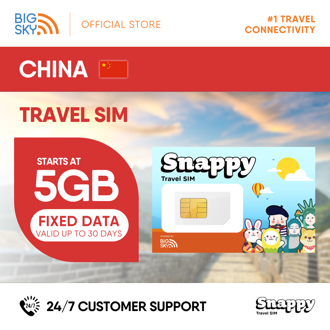 CHINA Snappy Travel SIM - 3GB to 20GB (30 days validity)