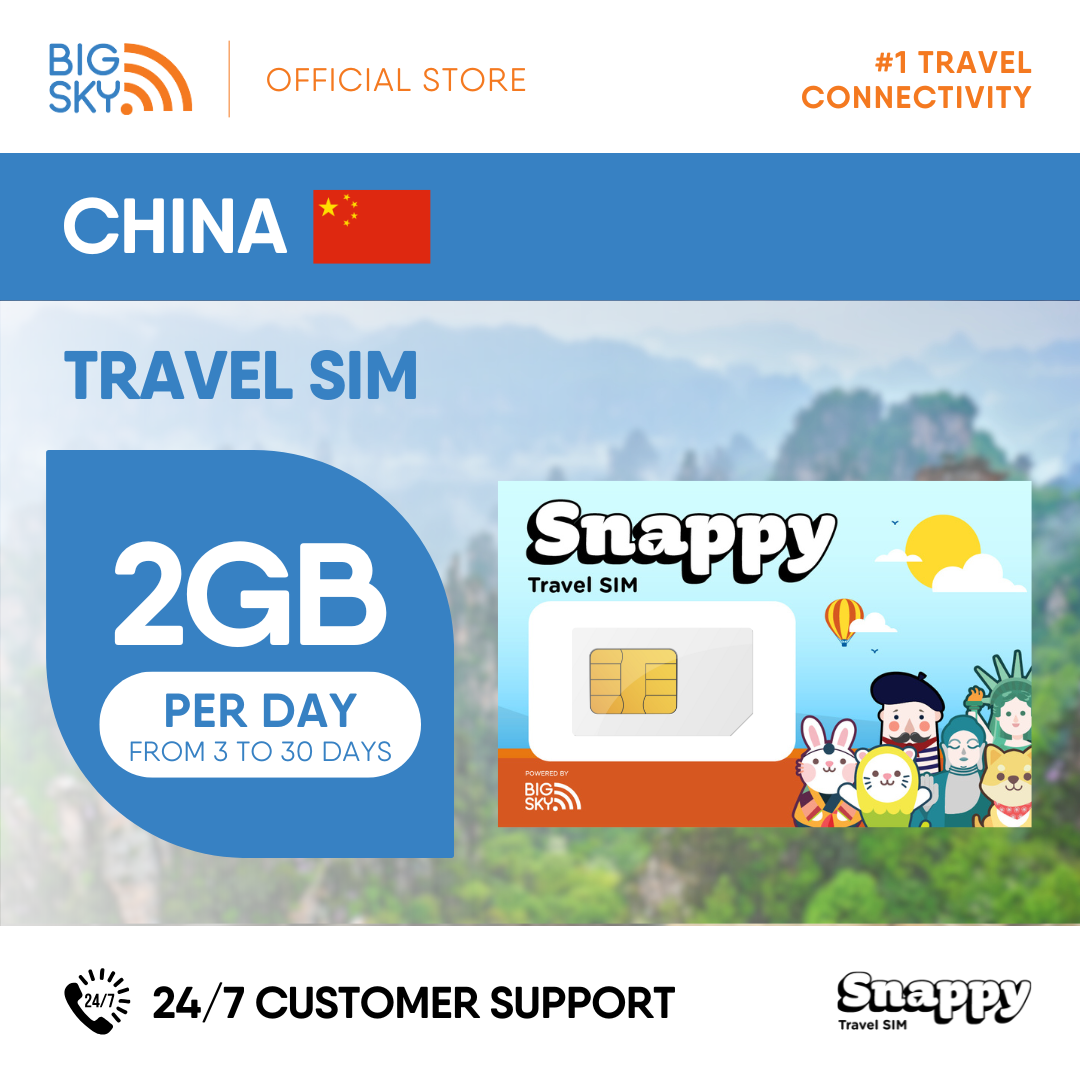 CHINA Snappy Travel SIM - 1GB to 3GB PER DAY