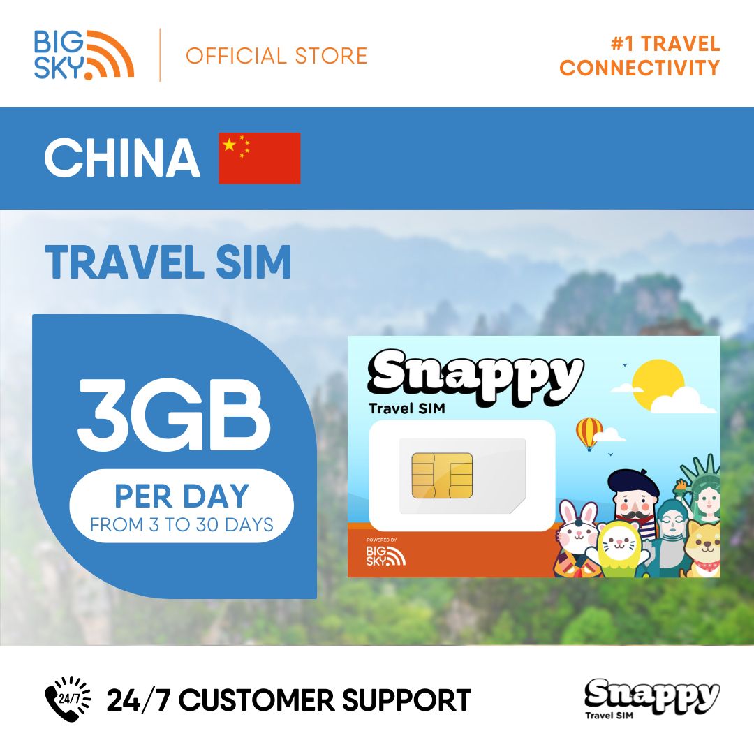 CHINA Snappy Travel SIM - 1GB to 3GB PER DAY
