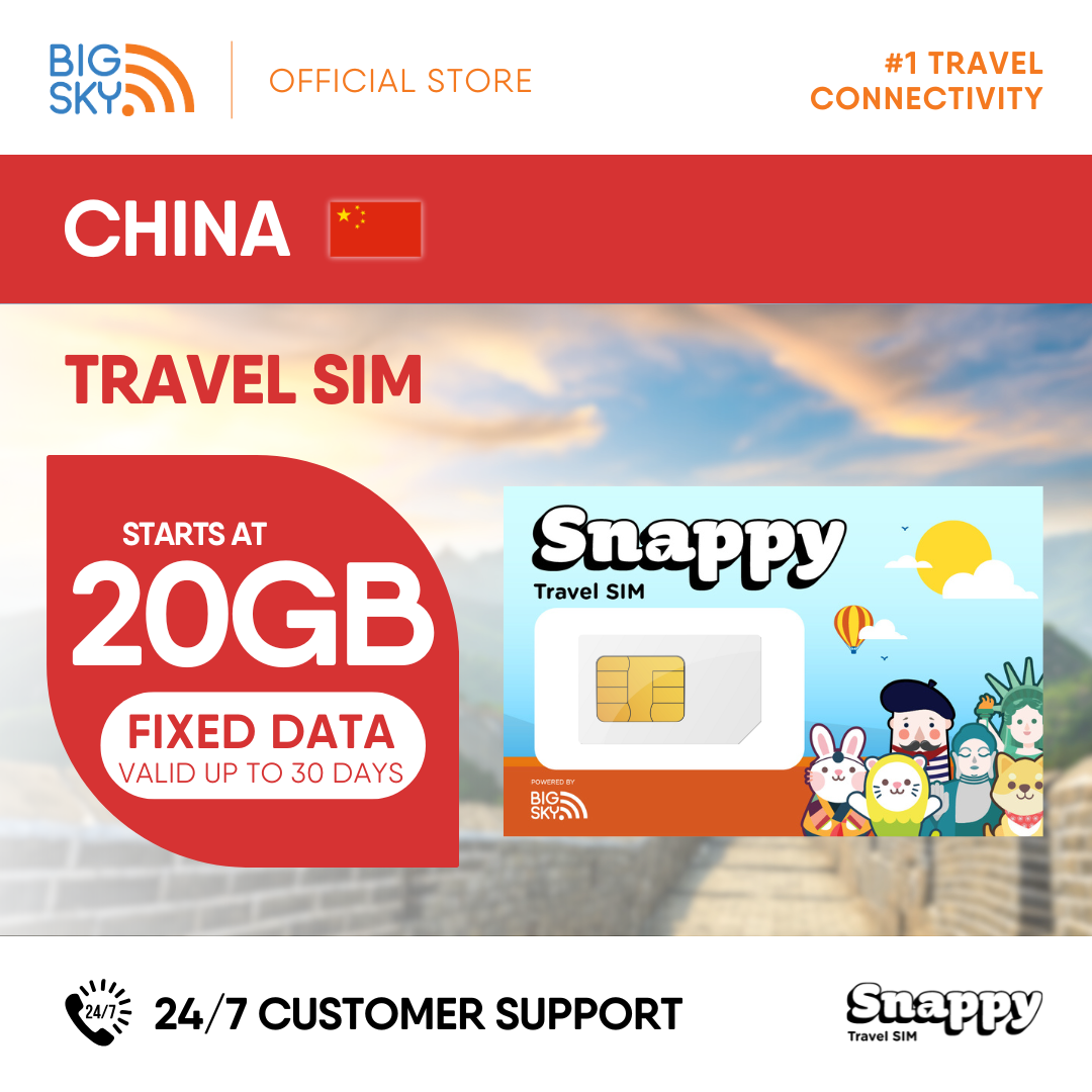 CHINA Snappy Travel SIM - 3GB to 20GB (30 days validity)