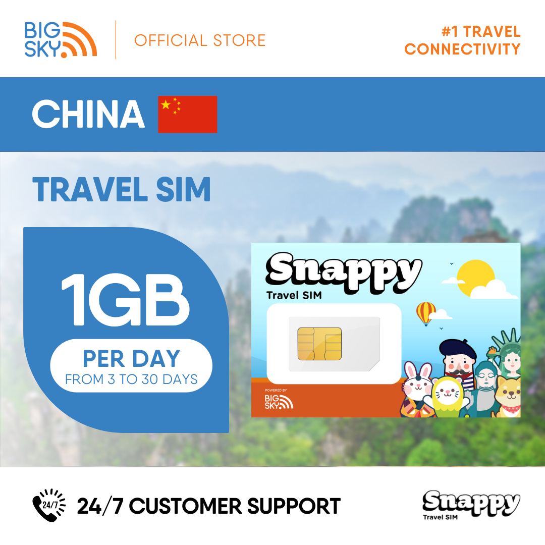 CHINA Snappy Travel SIM - 1GB to 3GB PER DAY
