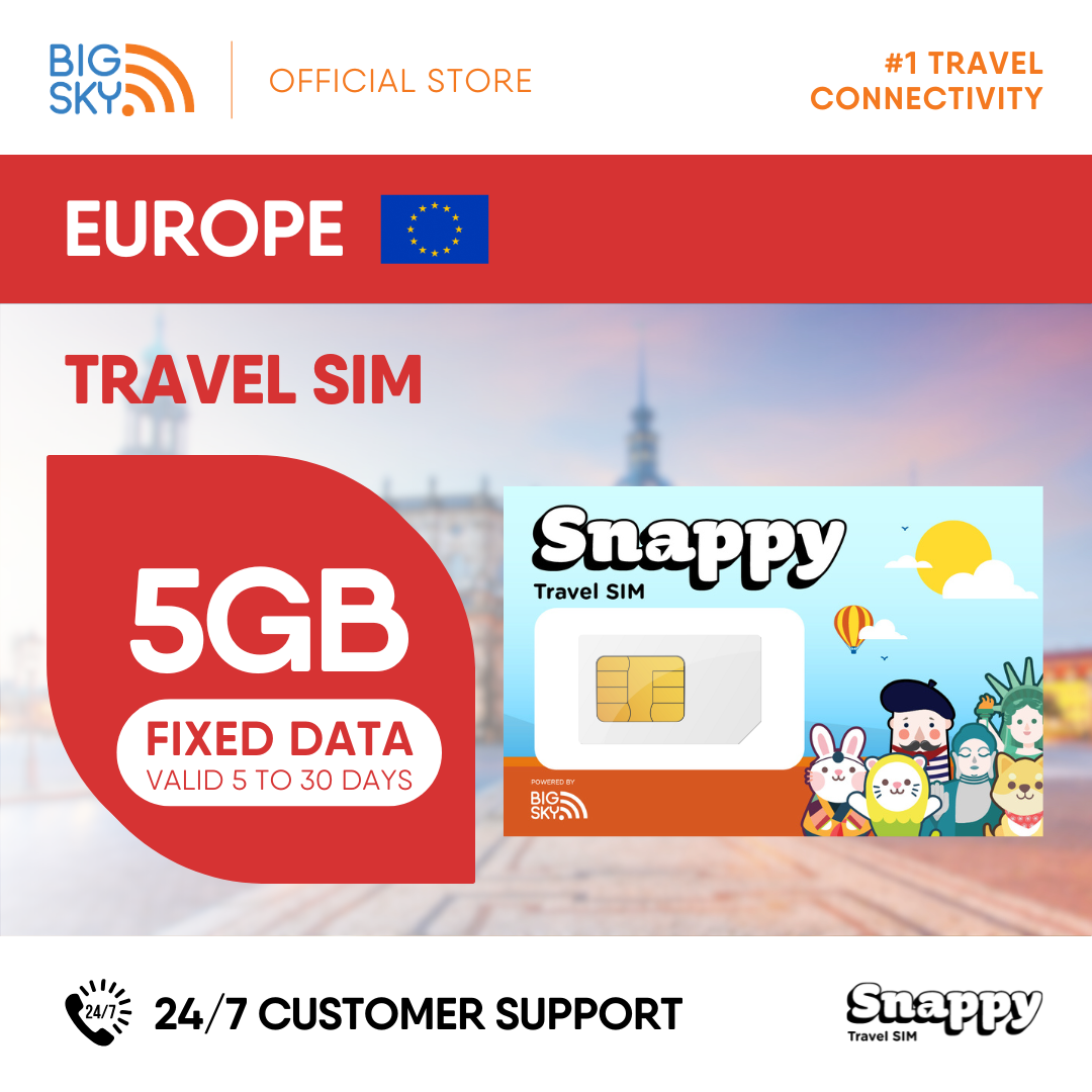 EUROPE Snappy Travel SIM - 3GB to 20GB (30 days validity)
