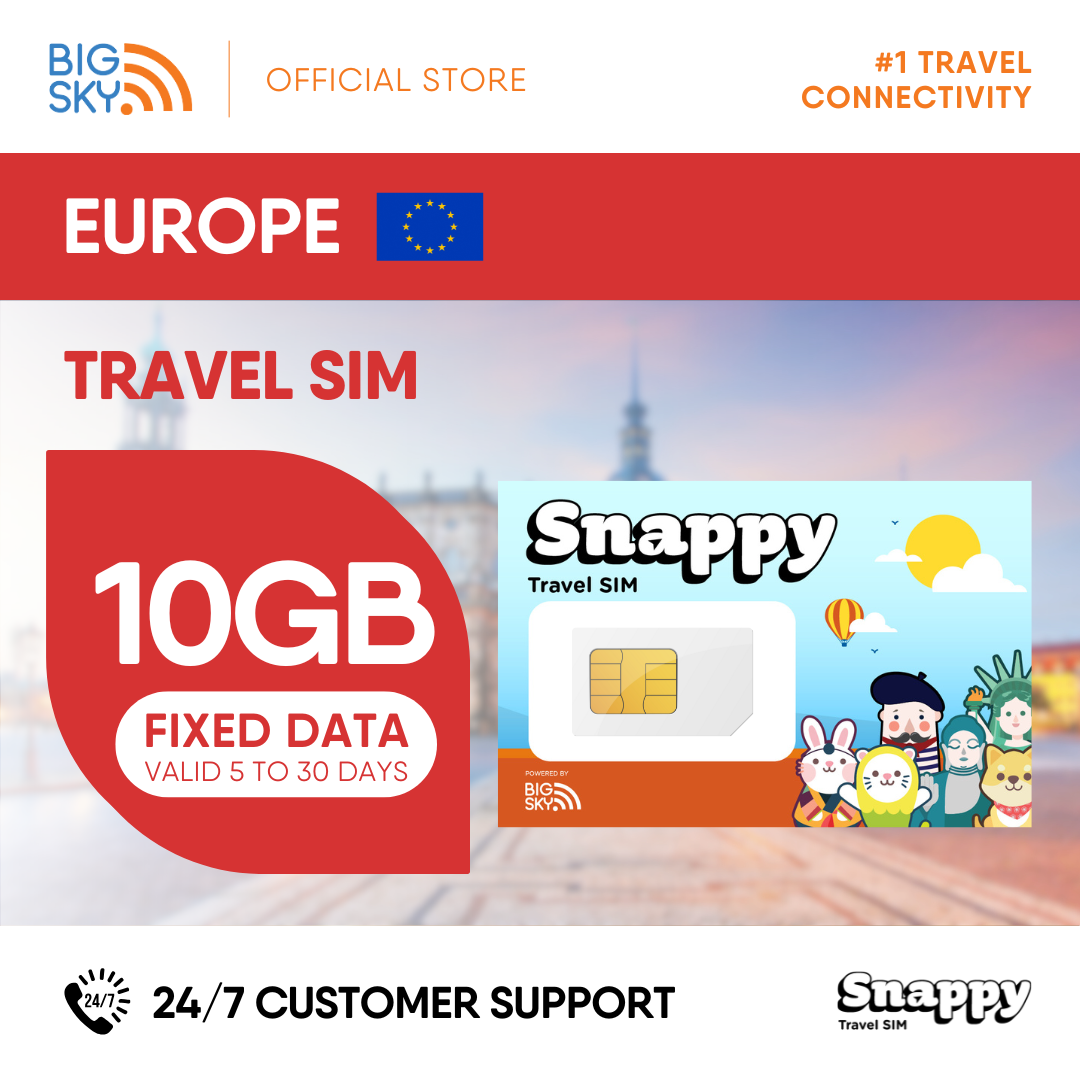 EUROPE Snappy Travel SIM - 3GB to 20GB (30 days validity)
