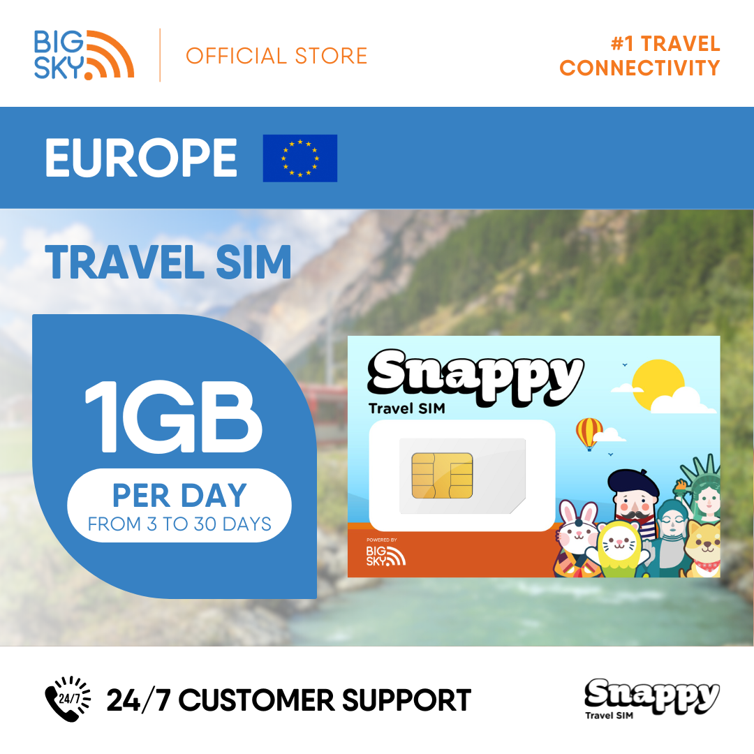 EUROPE Snappy Travel SIM - 1GB to 3GB PER DAY
