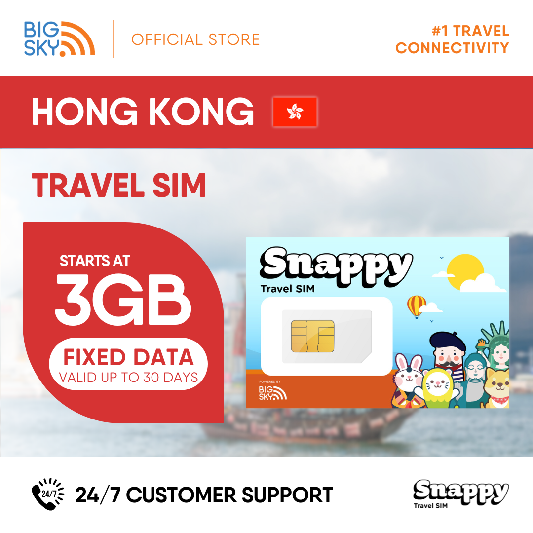 HONG KONG Snappy Travel SIM - 3GB to 20GB (30 days validity)