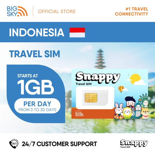 INDONESIA Snappy Travel SIM - 1GB to 3GB PER DAY