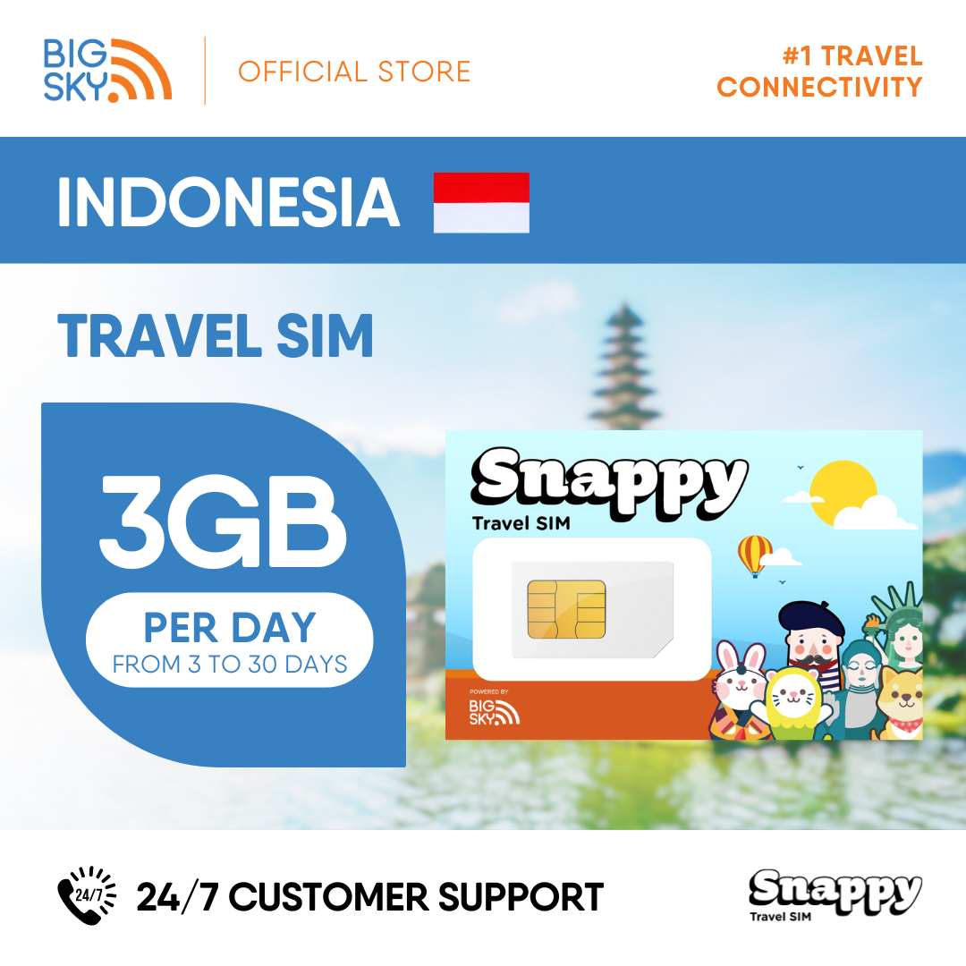 INDONESIA Snappy Travel SIM - 1GB to 3GB PER DAY