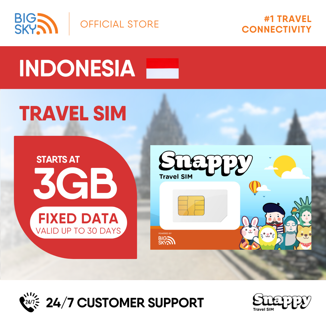 INDONESIA Snappy Travel SIM - 3GB to 20GB (30 days validity)