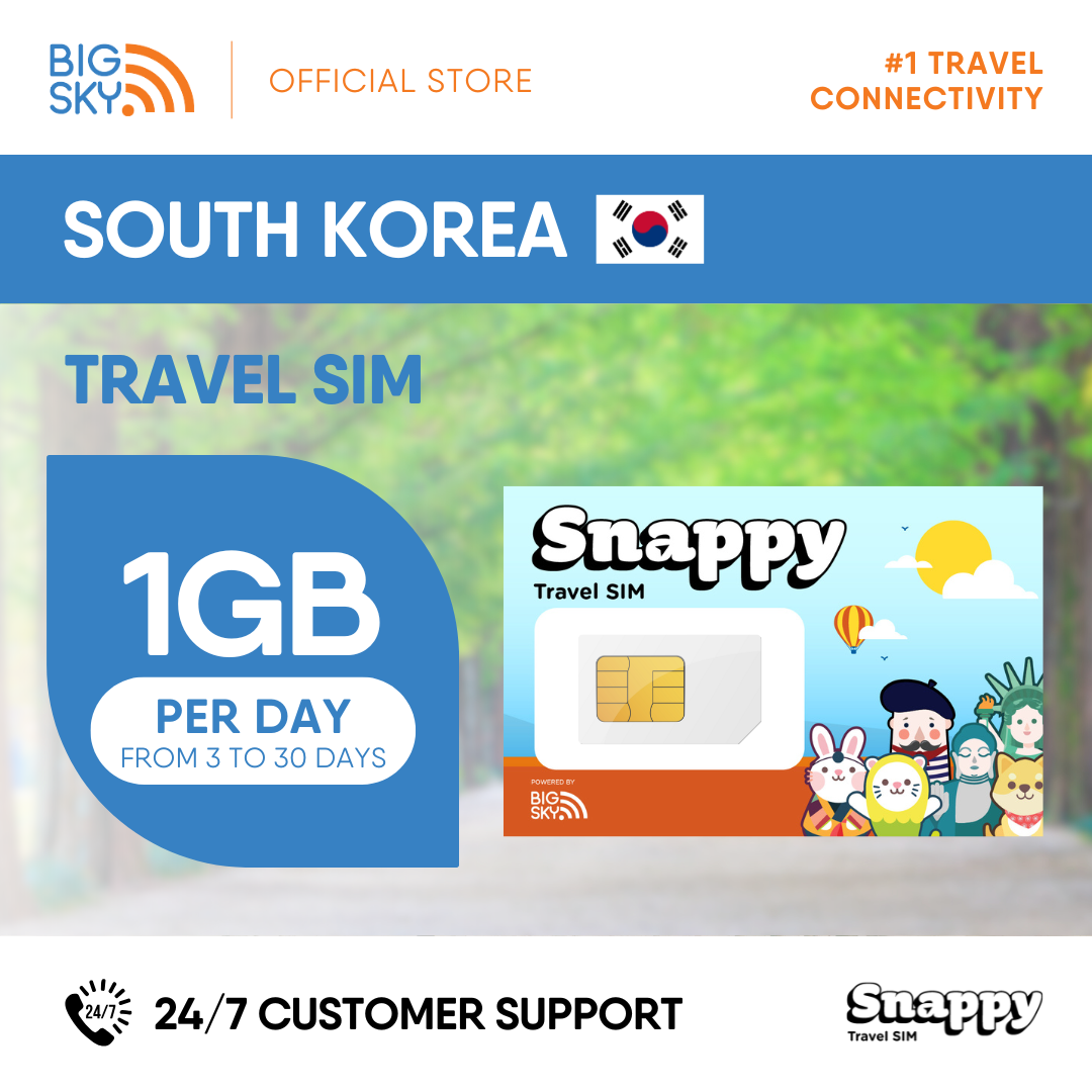 SOUTH KOREA Snappy Travel SIM - 1GB to 3GB PER DAY