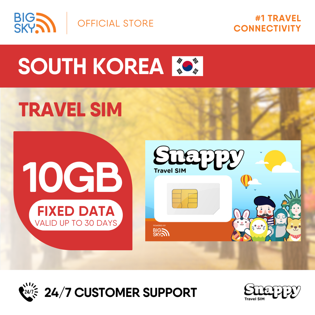 SOUTH KOREA Snappy Travel SIM - 3GB to 20GB (30 days validity)