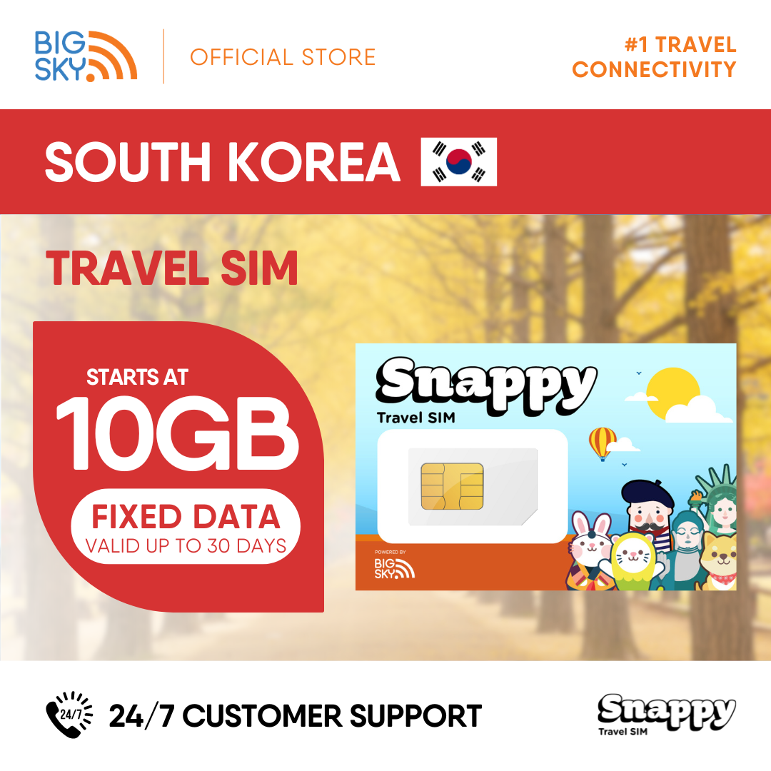 SOUTH KOREA Snappy Travel SIM - 3GB to 20GB (30 days validity)