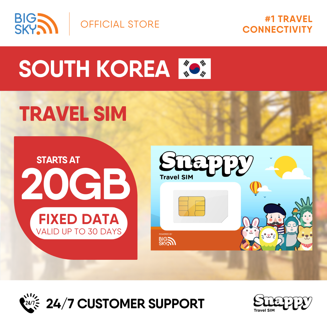 SOUTH KOREA Snappy Travel SIM - 3GB to 20GB (30 days validity)